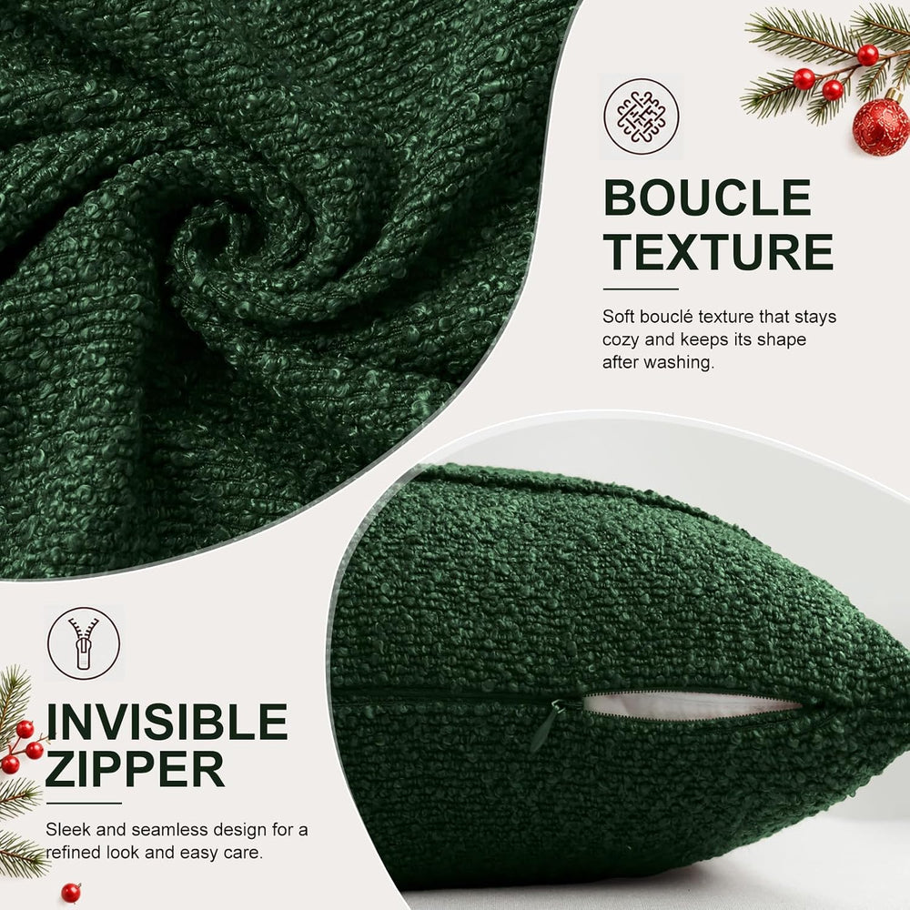 YCOLL Christmas Green Boucle Pillow Covers 24x24 Set of 2, Textured Christmas...