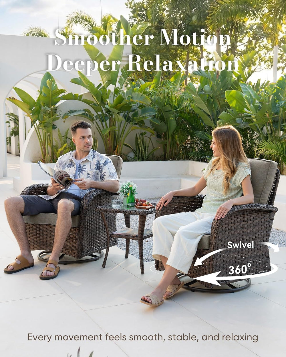 Belord Patio Wicker Chairs Swivel Rocker - Outdoor Swivel Rocking Chairs Set ...