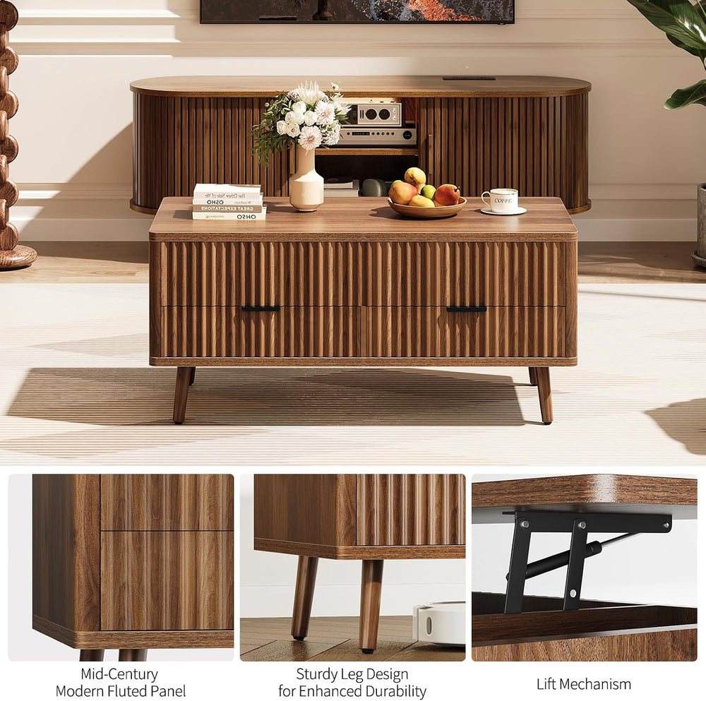 Lift Top Coffee Table with Storage, Living Room Coffee Table with 2 Drawers