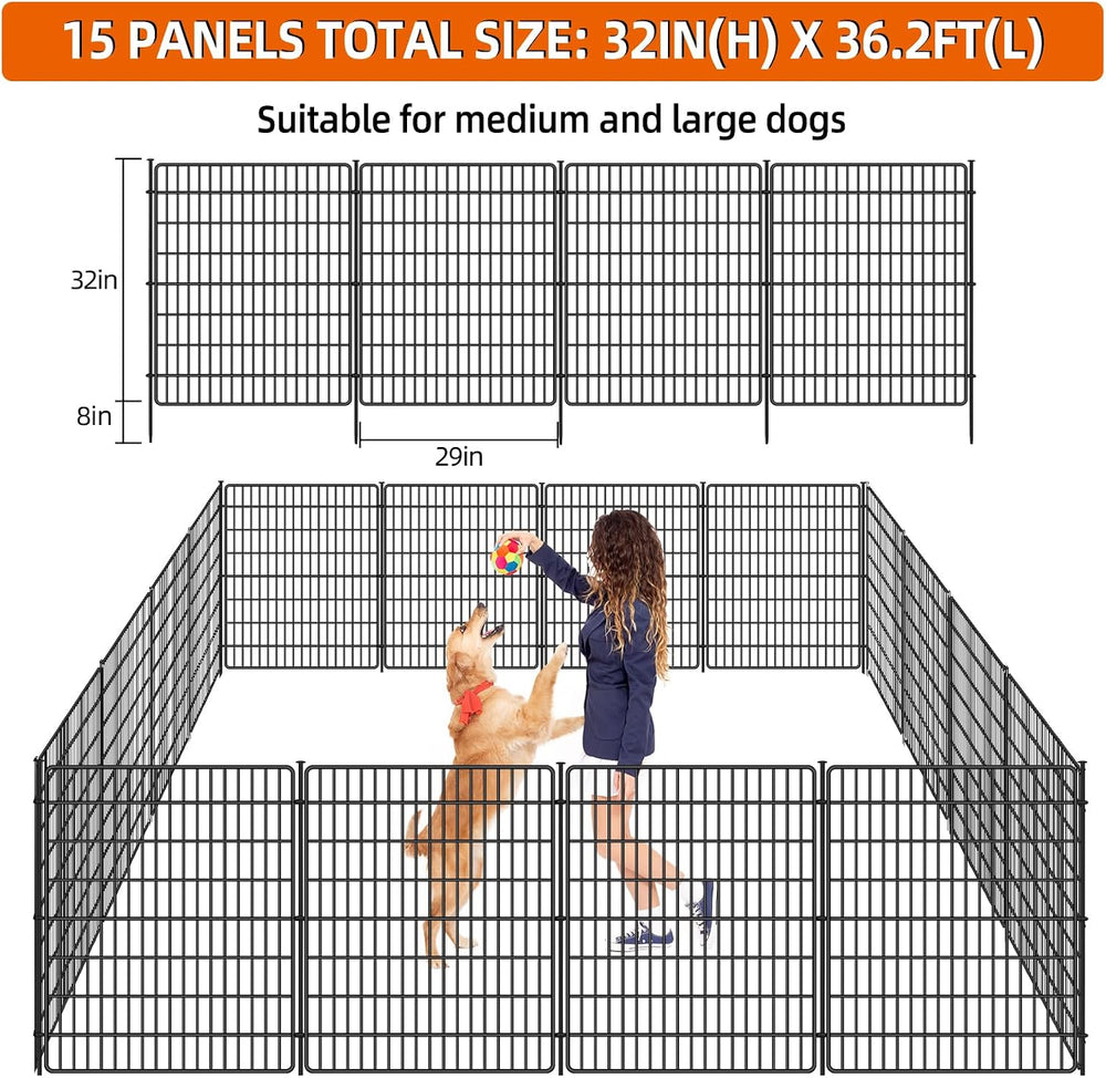 15 Panels No Dig Fence with Gate, 32 in(H) X 36 ft(L) Garden Decorative Fence...