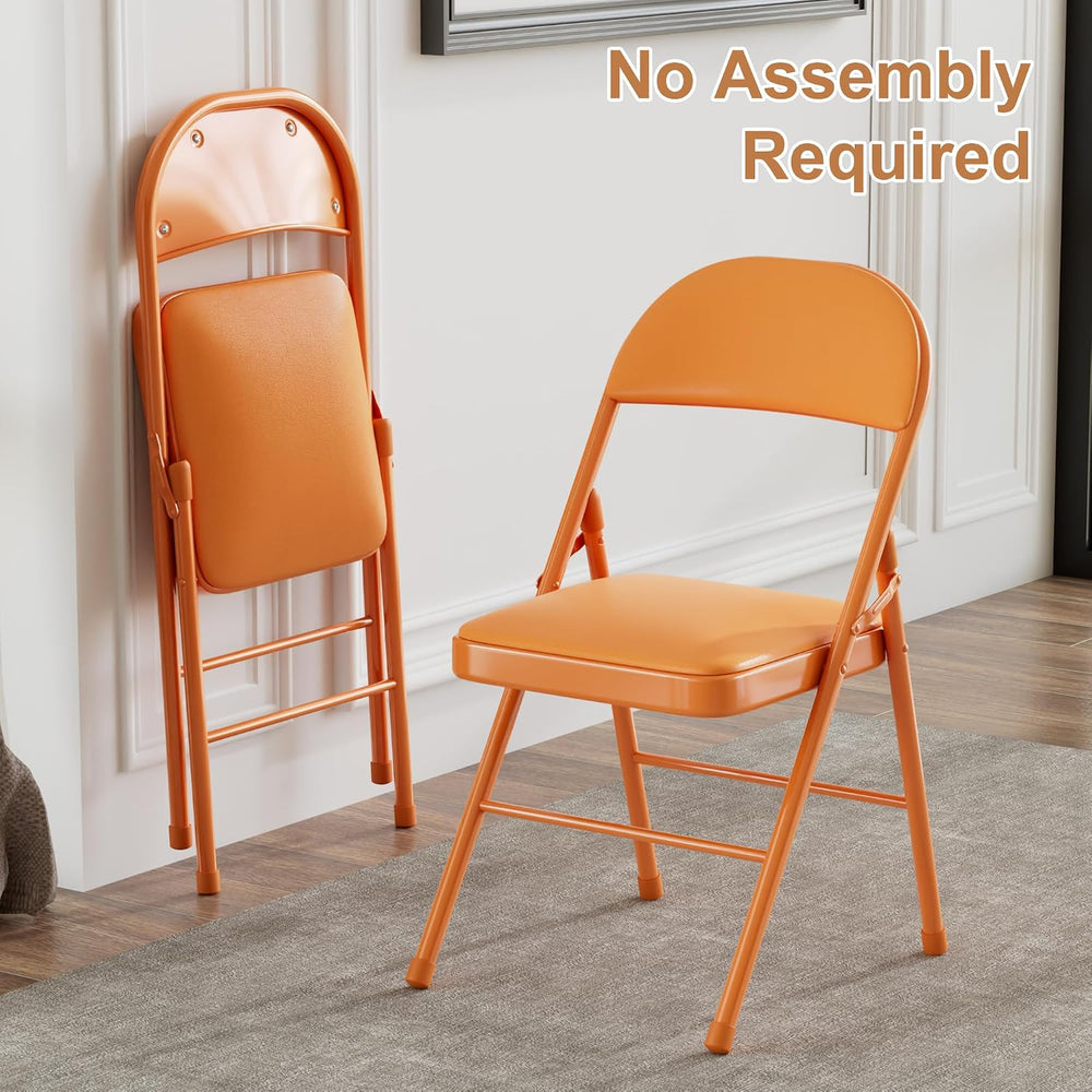 VECELO Folding Chairs Set of 2, Faux Leather Padded, Orange