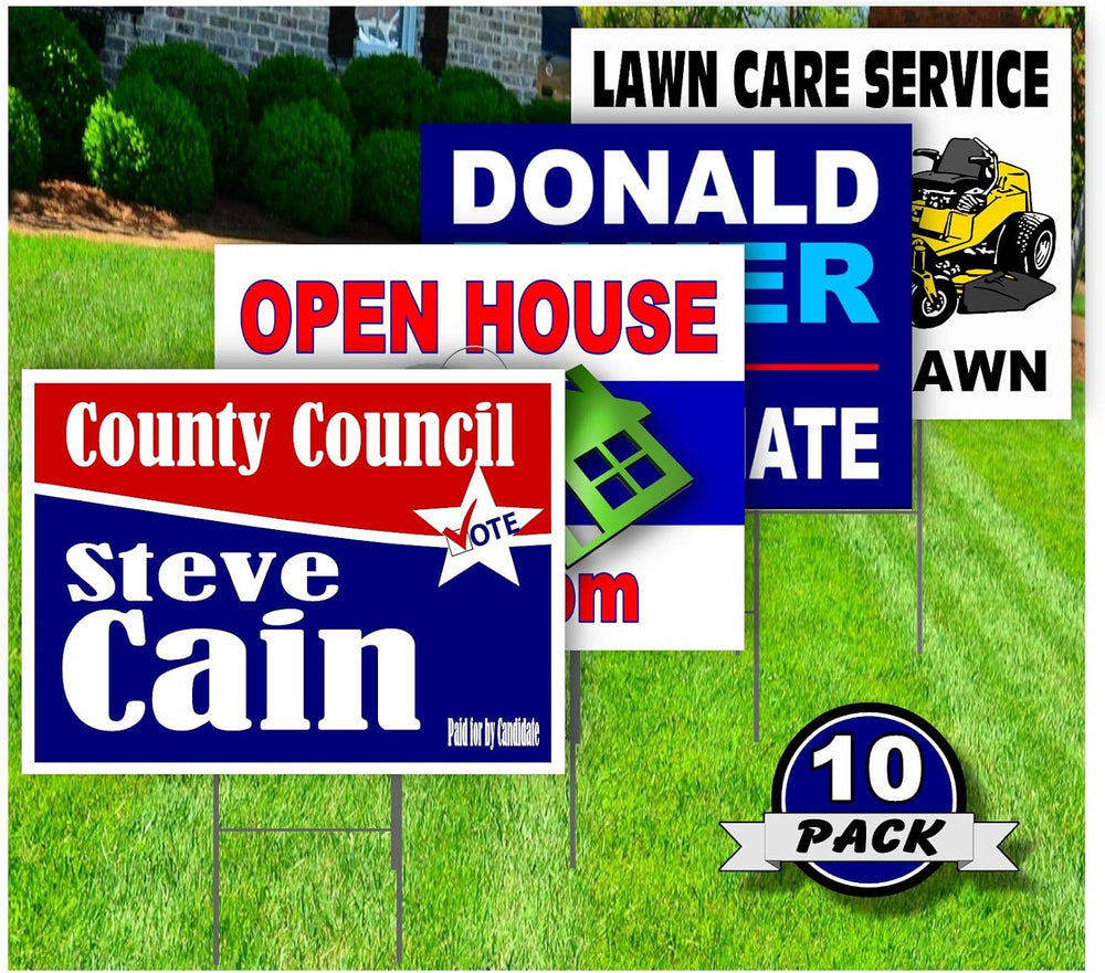 Custom Yard Signs 18x24 Full Color Double Sided Corrugated Plastic Metal Stak...