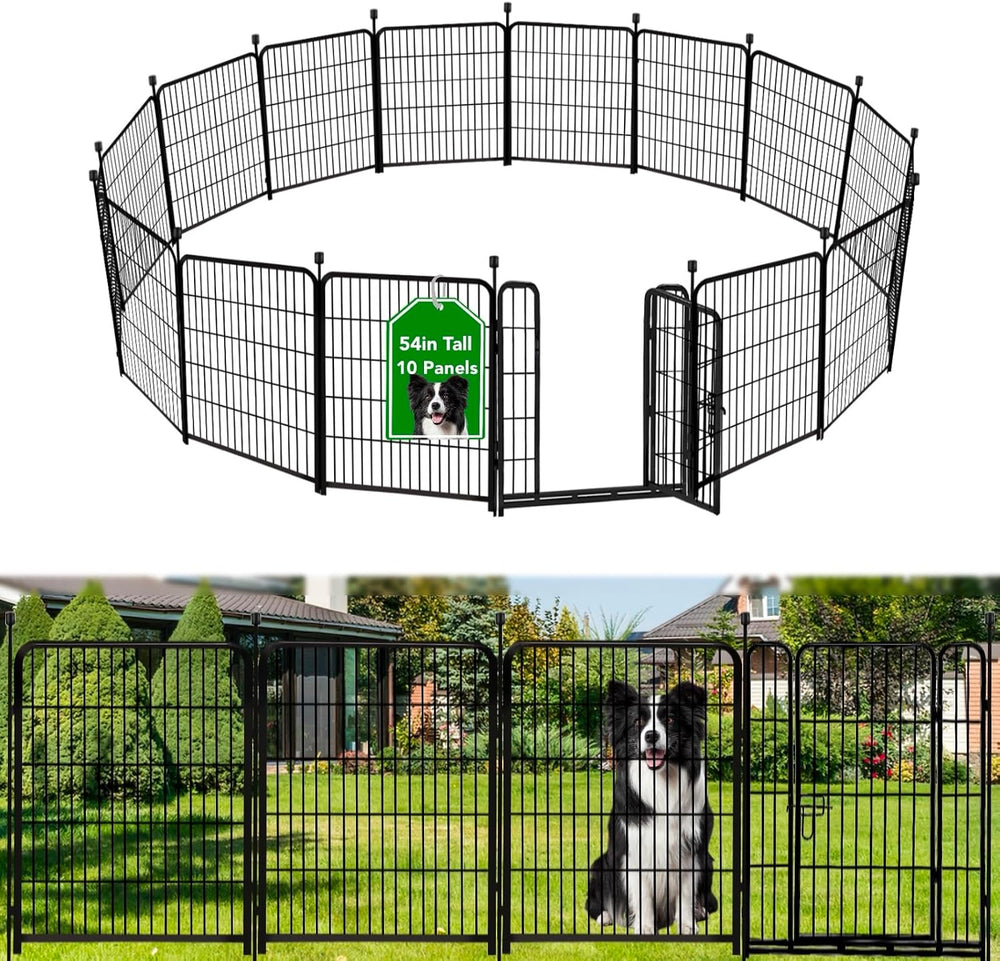 ADAVIN 10 Panels Dog Fence Outdoor for Yard, 54in Tall Garden Fence