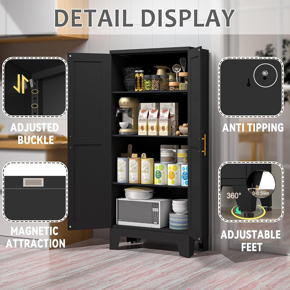 GAIOUS 61.02" Kitchen Pantry Cabinet, Black Metal Pantry Storage Cabinet