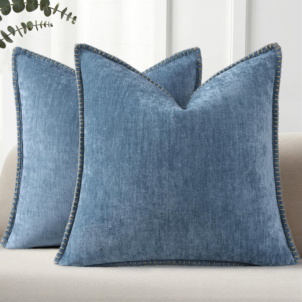 Pallene Chenille Soft Blue Grey Throw Pillow Cover 24x24 Set of 2