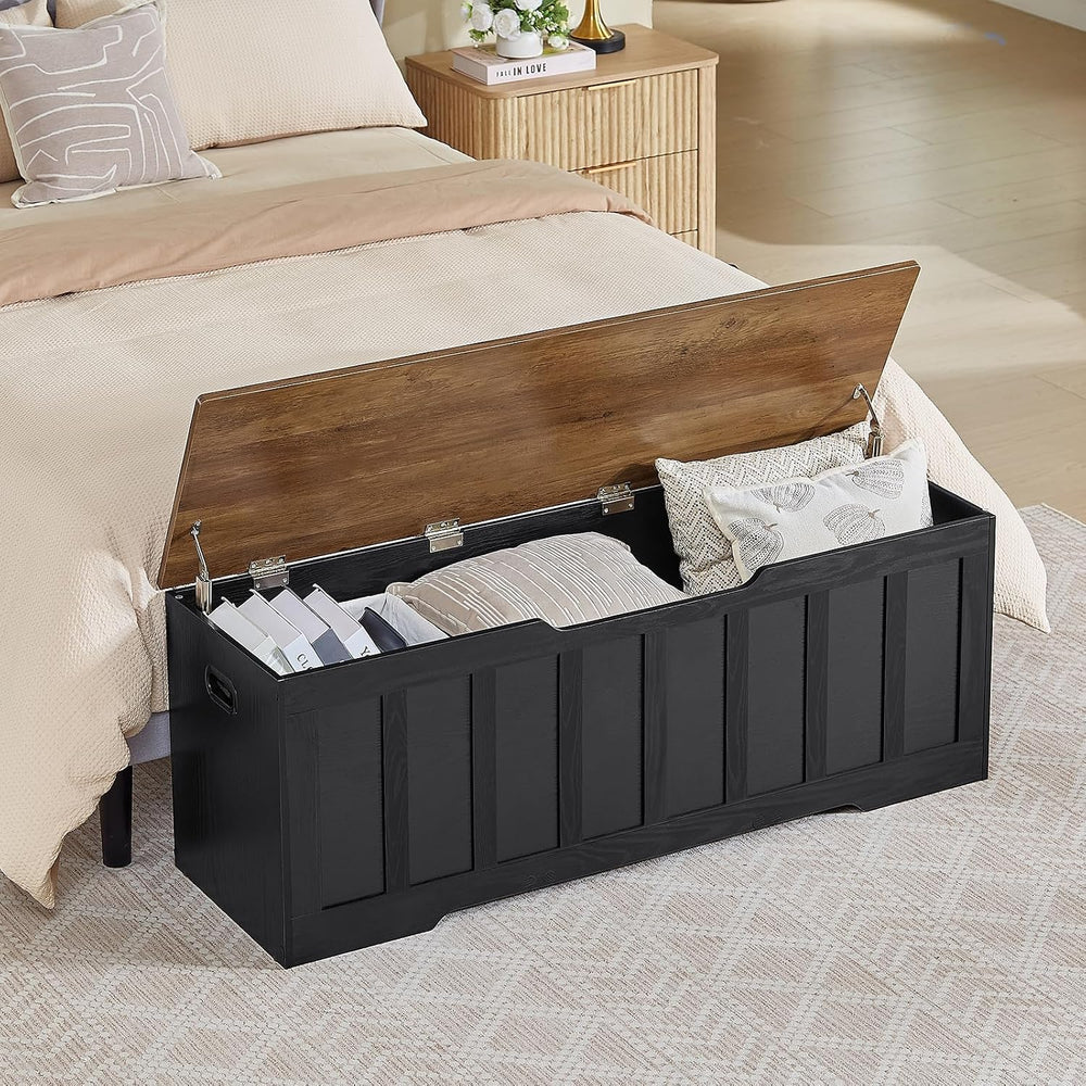 VANKILEY 51.2" Storage Chest Extra Large,Wooden Storage Bench,Black+Brown