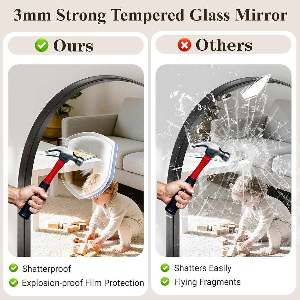 48"x30" Black Arched Mirror, Arched Wall Mirror with Metal Frame, W...