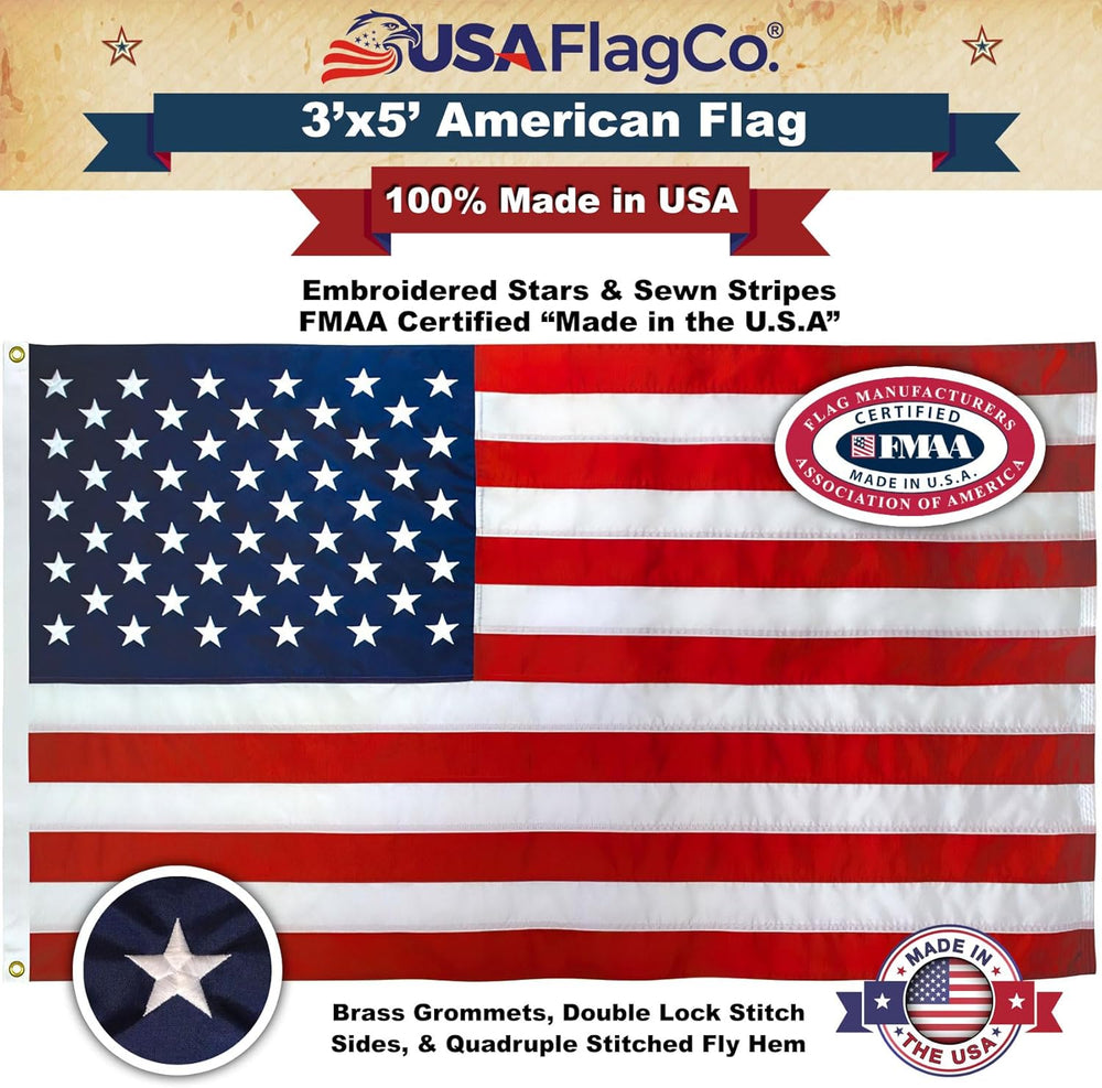 American Flags for Outside 3x5 - USA Flag Co. American Flag Made in USA: Embr...
