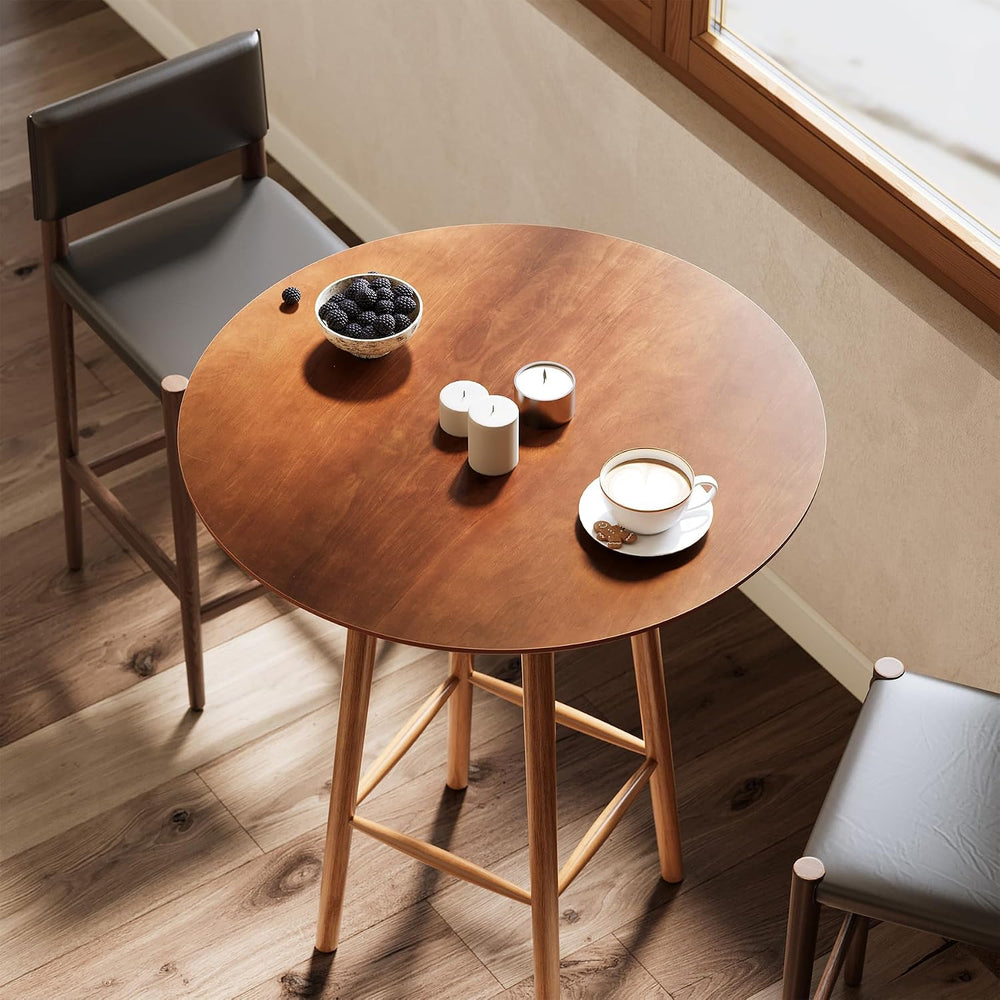 LITTLE TREE Solid Wood Bar Table, 39.37-Inch Round Bistro Table with Sturdy F...