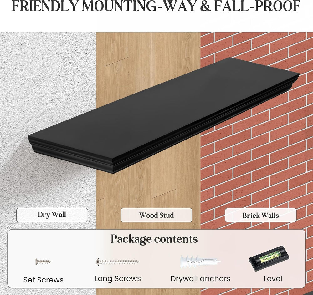 Fun Memories Floating Shelves 48 Inch Long, 9.3 Inch Deep Classic Crown Moldi...