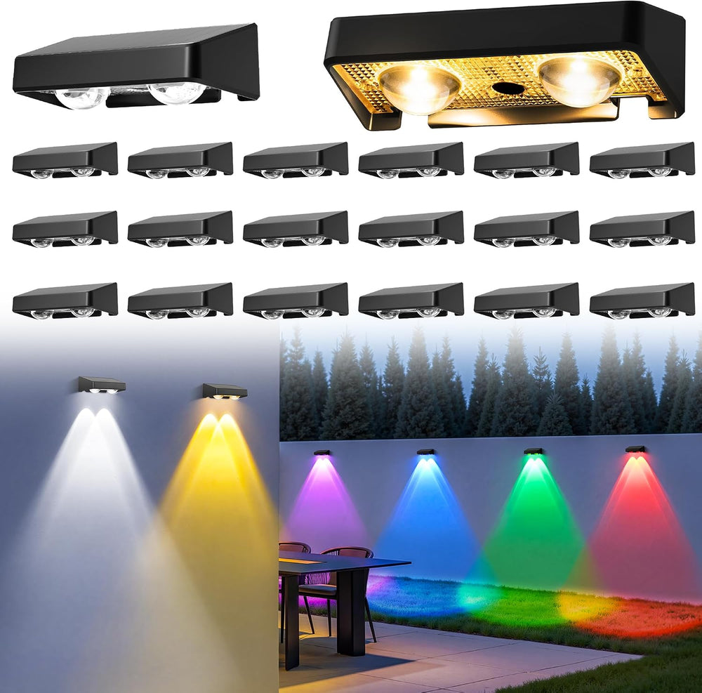 Solar Fence Lights Outdoor, Color Changing, Waterproof IP65, 20 Pack