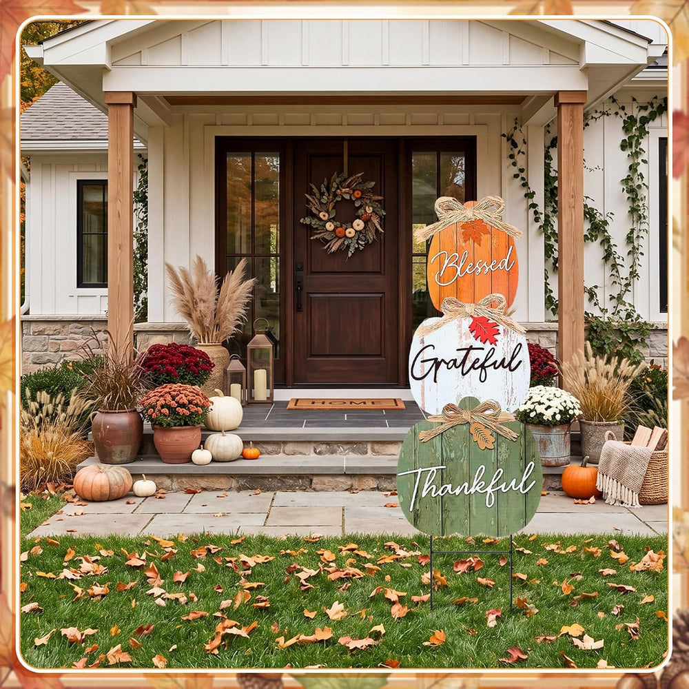 Weysat Fall Outdoor Decor Metal Pumpkin Yard Sign for Porch Lawn Garden