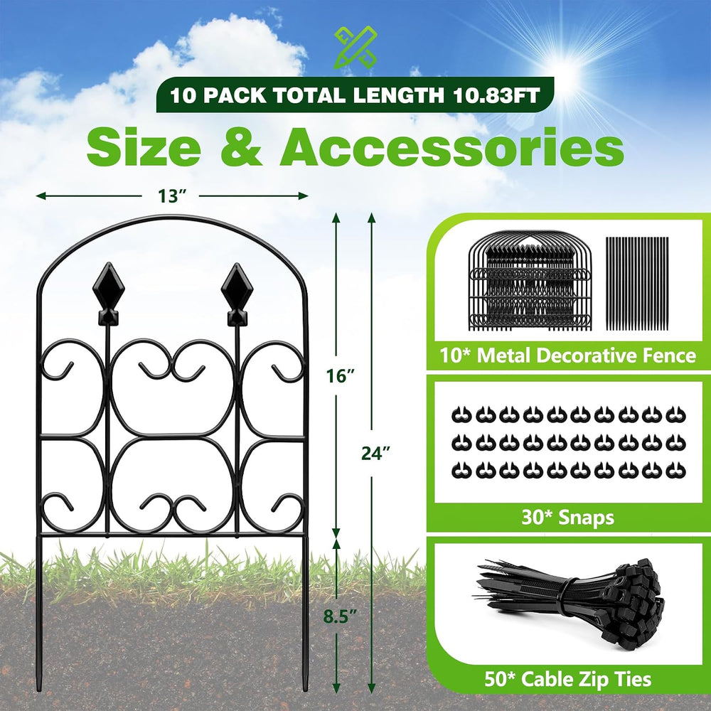 24in(H) x 10.83ft(L) Decorative Garden Fence - Tall Garden Fence Animal Barri...