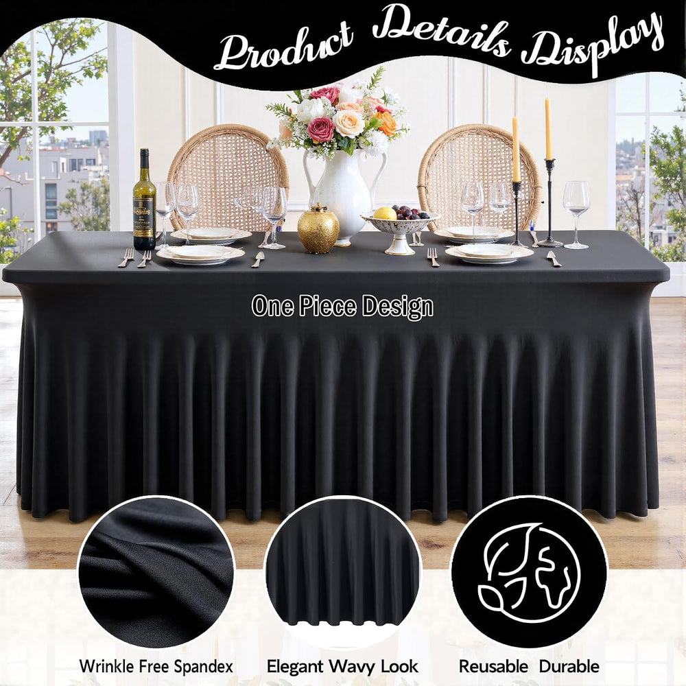 leegleri 4 Pack Black Spandex Table Cloths for 6 Foot Rectangle Tables, Wrink...