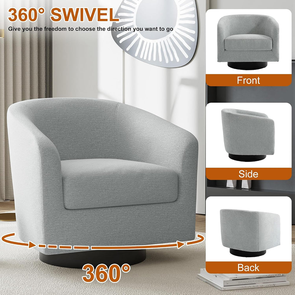 Swivel Accent Chair, Chenille Barrel Club Chair, Light Gray