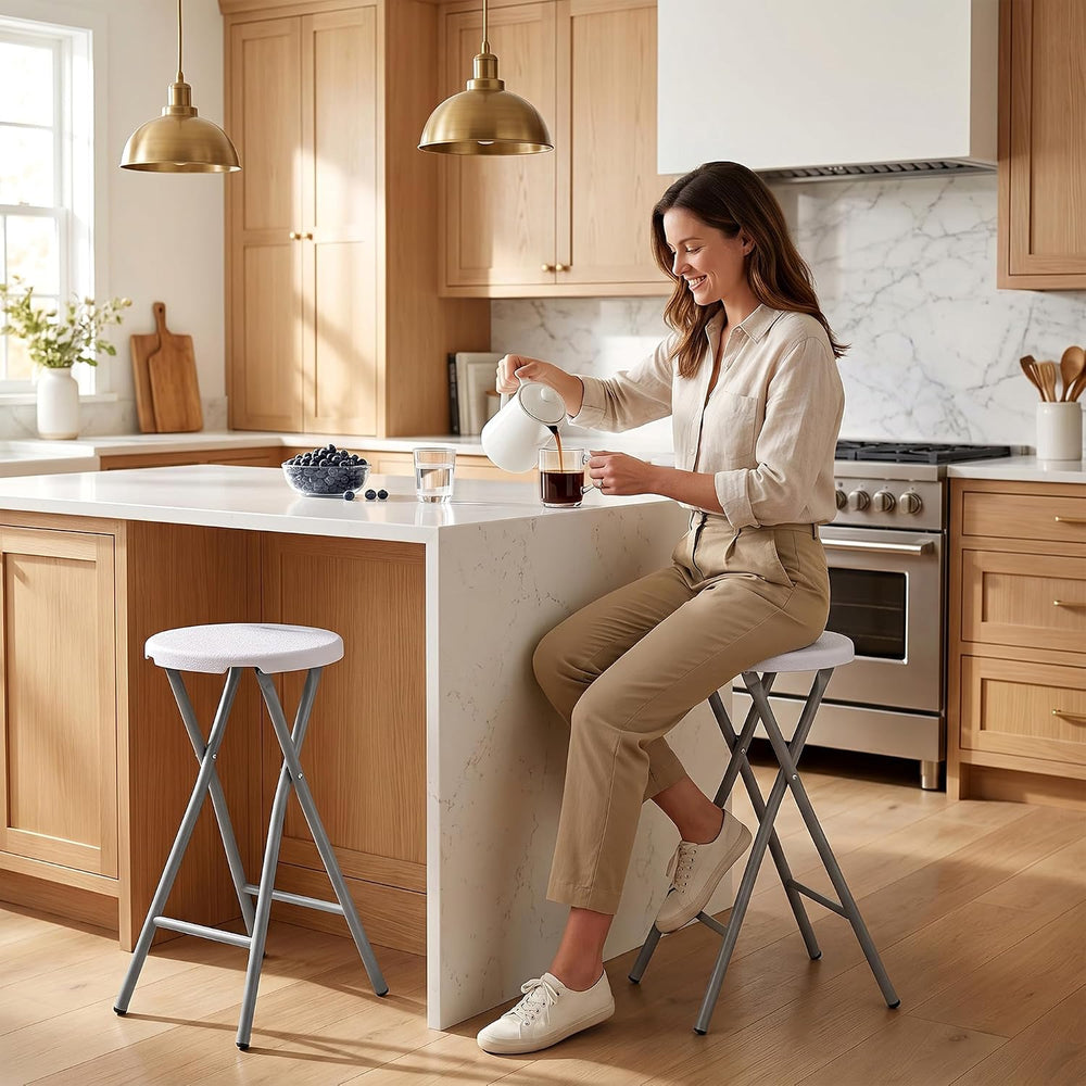 Garvee Folding Stool with Handle 28 Inch Tall 400lbs Capacity, 1 Pcs White