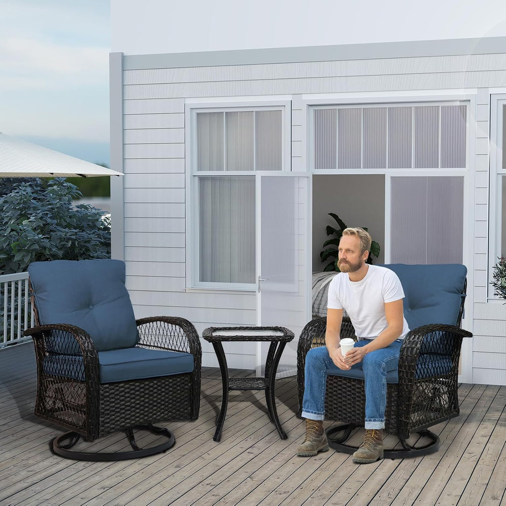 YLGJ&TIDY Outdoor Patio Furniture 3PCS Set Wicker Swivel Rocking Armchair...