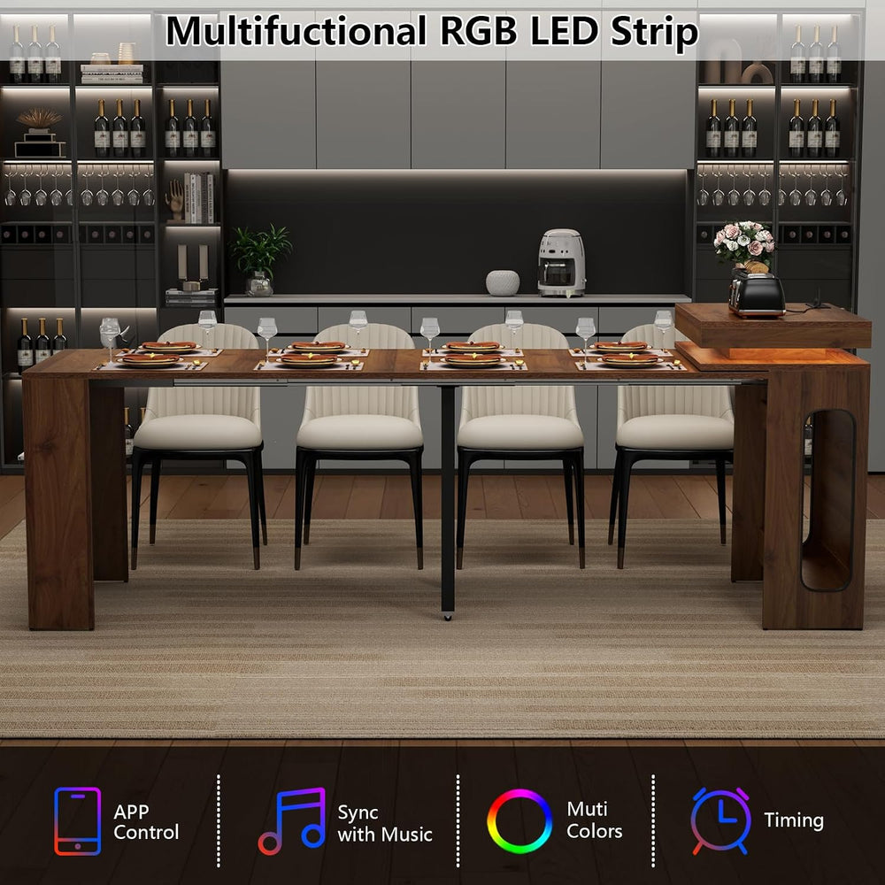 Extendable Dining Table with Charging Station, Convertible Folding Console Ta...