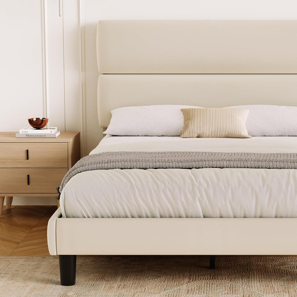 GRUSIGN King Size Platform Bed Frame with Velvet Headboard, Adjustable Height...