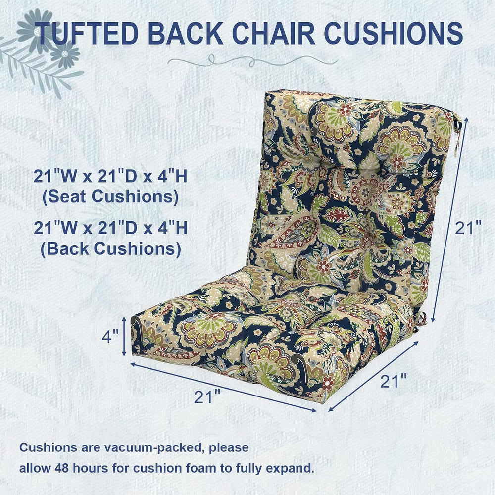 Outdoor Back Chair Cushions, Tufted Back Patio Furniture Cushions Set of 2, W...
