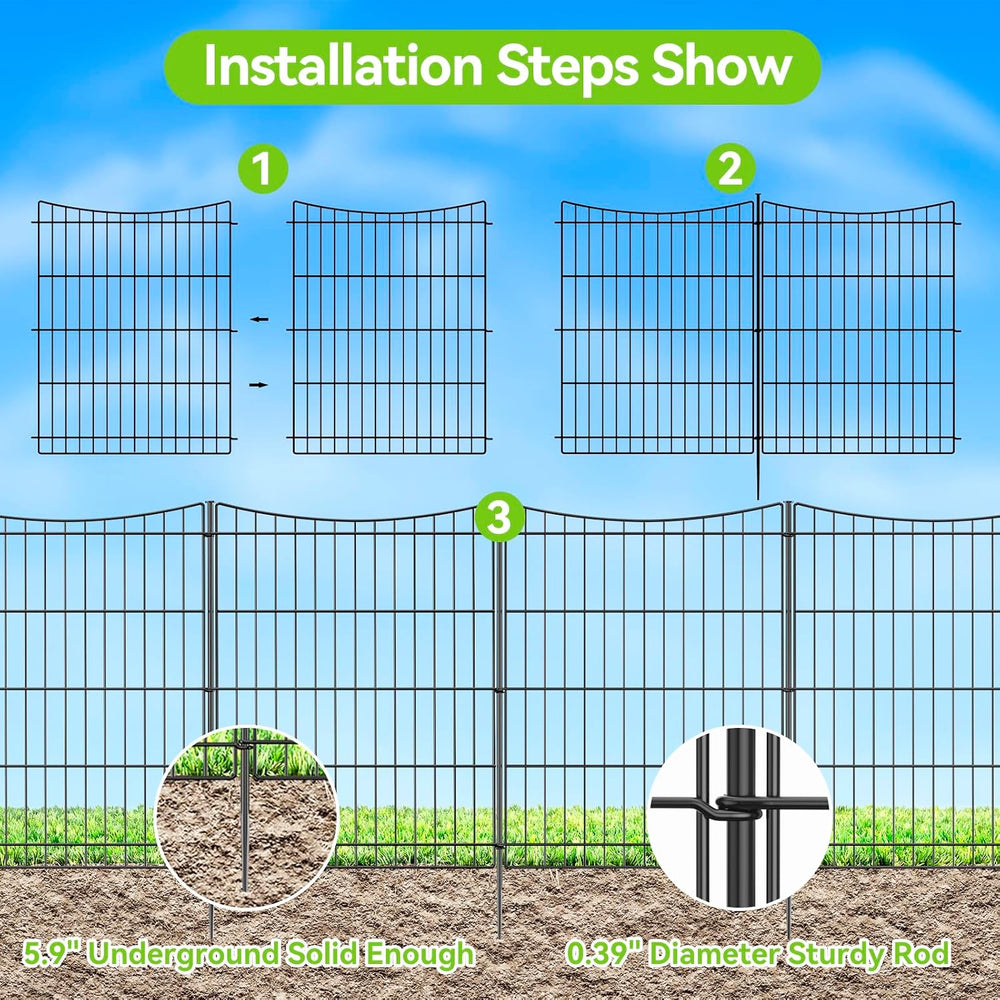 INJOPEXI Decorative Garden Fence 6 Panels 11.8ft(L)×30in(H) Garden Fences Out...