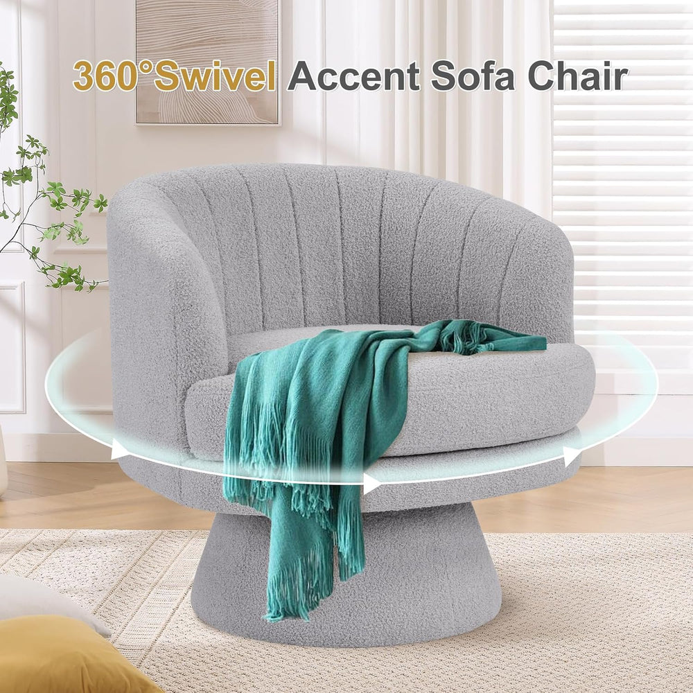 INZOY Swivel Accent Chair with Armrest, Sherpa Teddy Barrel Vanity Chairs, Mo...