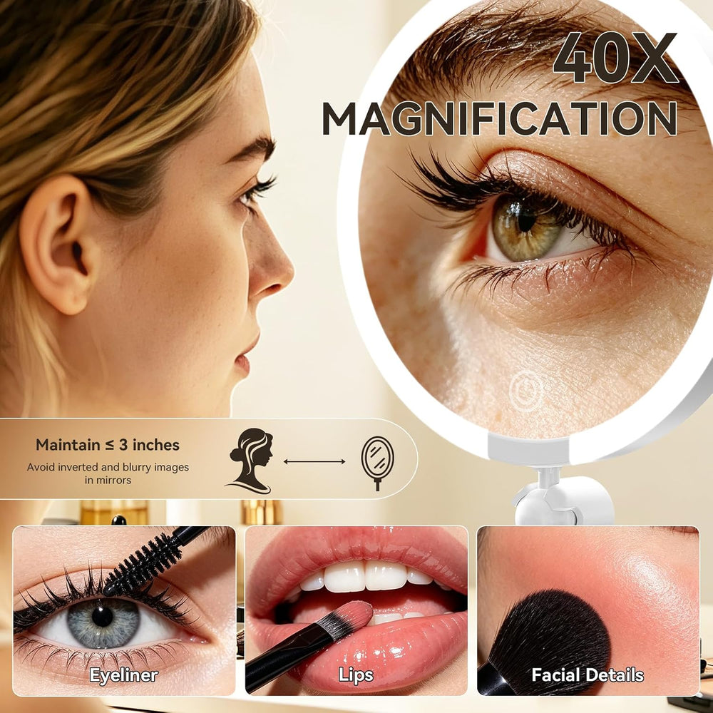 Travel Makeup Mirror with Lights 1X/40X Magnification 3 Color Light TA648