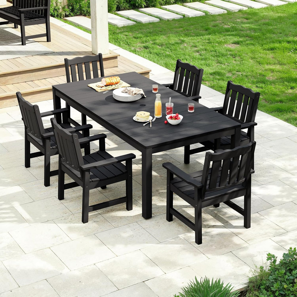 Stoog 7 Pieces Patio Dining Sets, All-Weather HIPS Material & Aluminum Fr...