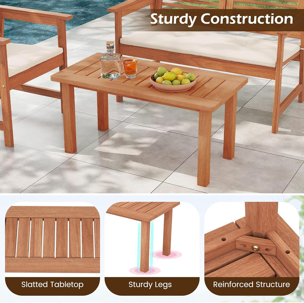RELAX4LIFE Wood Outdoor Coffee Table - 35.5’’ Rectangular Small Patio Table w...
