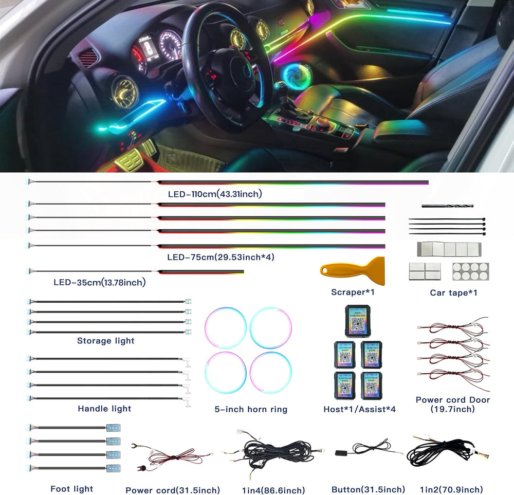 KENANEK Ambient Lighting Car Interior LED Strip Lights 22-in-1, 175” Acrylic ...