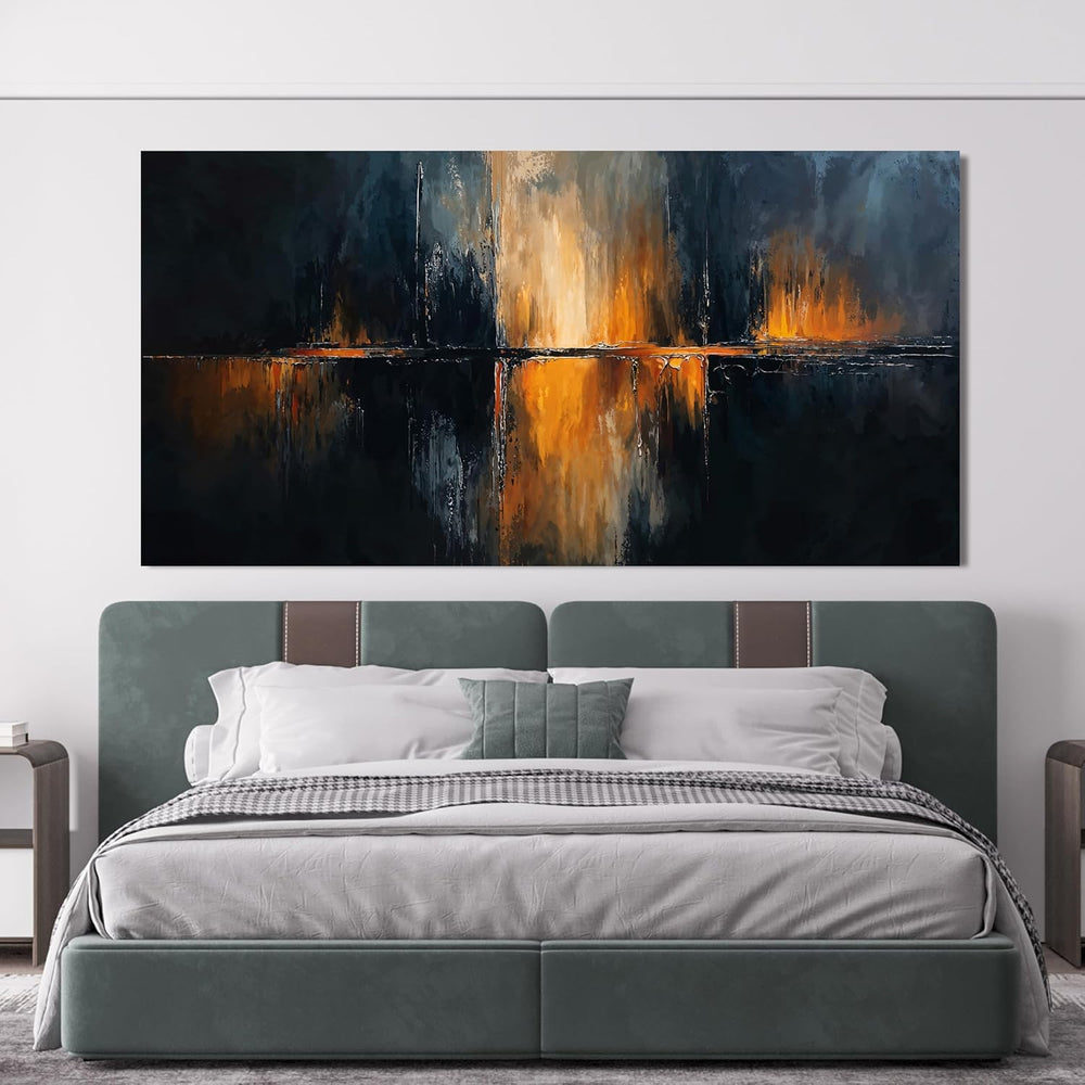Large Modern Canvas Wall Art Decor Abstract Black Gold Wall Art 29" X 58...