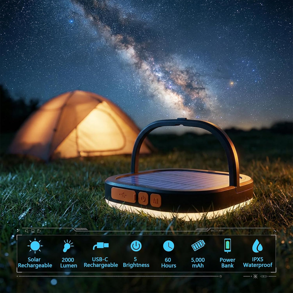 LED Camping Lantern, 2Pack Solar Lanterns, 5000mAh Rechargeable Light 2000 Lu...