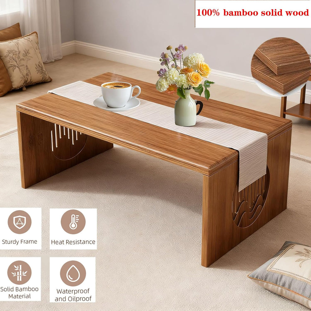 Foldable Japanese Floor Table Bamboo Japanese Coffee Table, Folding Coffee Ta...
