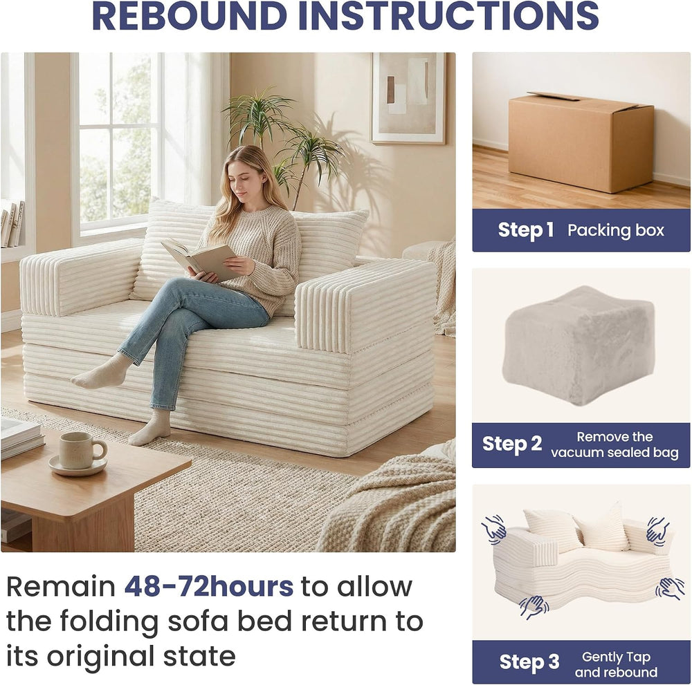Convertible Sofa Bed, 4-in-1 Boneless Loveseat with Removable Armrests Backre...