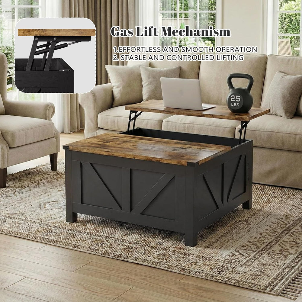 35” Farmhouse Coffee Table, Rustic Center Table with Lift Top