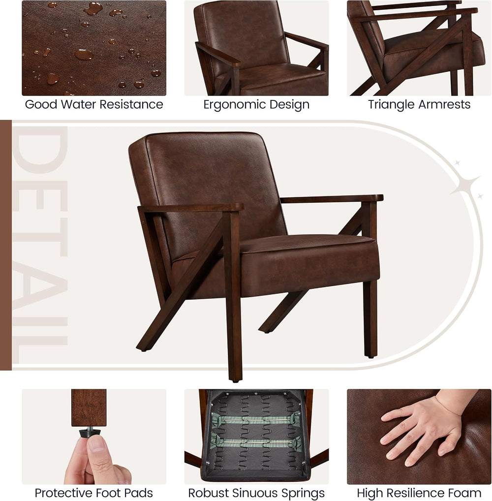 Yaheetech Mid-Century Modern Accent Chair, Lounge Chair, Dark Brown