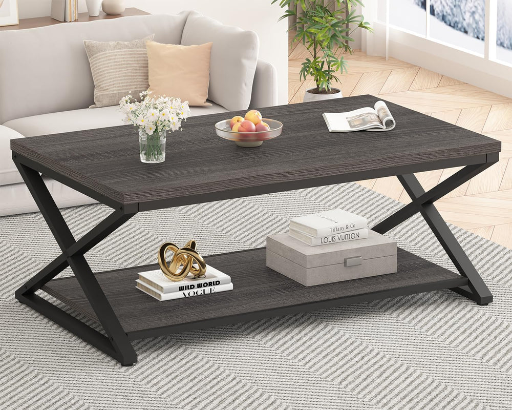 HSH 47" Rectangle Coffee Table with Storage for Living Room, Dark Gray
