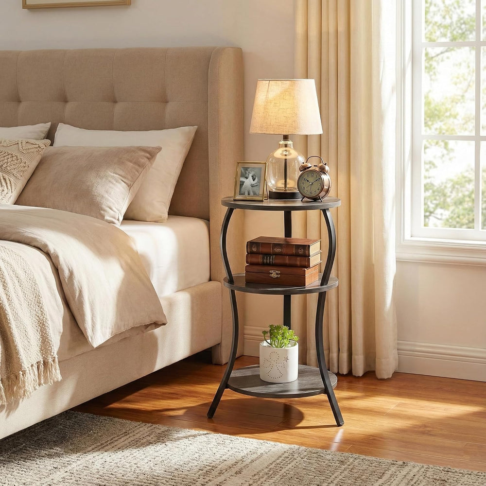 YEAKOO Vintage 3 Tier Small Round Side Table for Small Spaces,Grey