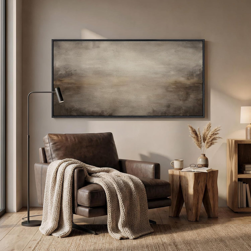 Large Framed Brown Abstract Wall Art for Living Room, Horizontal 30x60 In