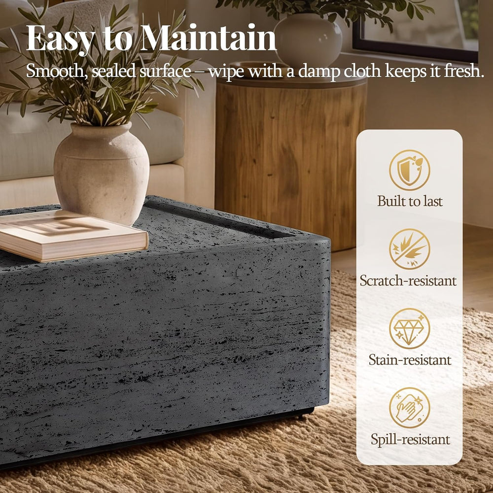 Patio Watcher 40" Rectangle Coffee Table, Travertine Look, Dark Gray