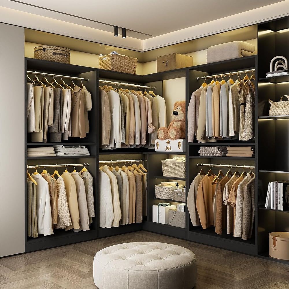 Unikito 108” Corner Closet System, 3-Piece L-Shaped Closet Organizer with 2 C...