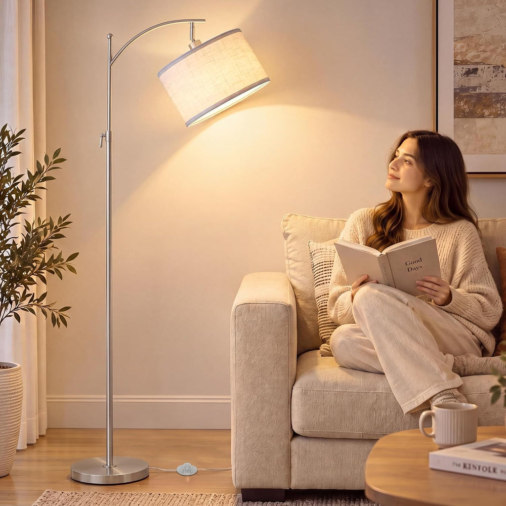 Brushed Nickel Arc Floor Lamp Adjustable Height 55-63in 3 Color 9W LED Bulb