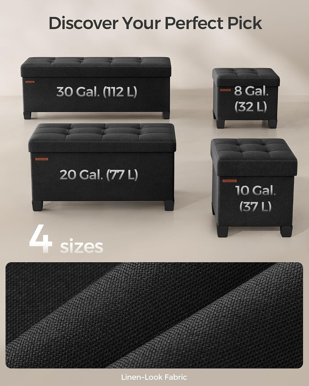 SONGMICS Storage Ottoman Bench, Foldable Foot Rest with Legs