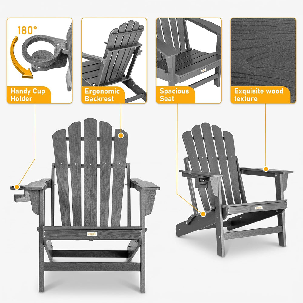 Oversized Folding Adirondack Chair 2PC, HDPE Fire Pit Chair W/400 LBS