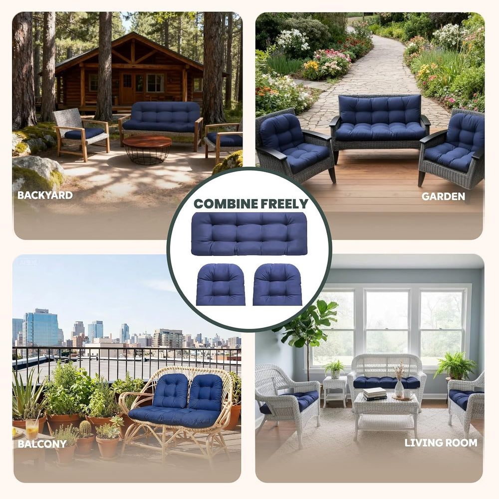 Wicker Chair Cushions 3 Piece Set, Waterproof Outdoor Cushion for Patio Furni...