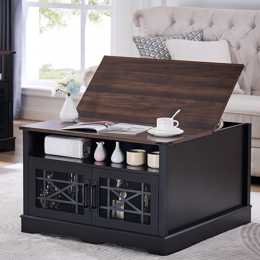 Square Coffee Table, Black Coffee Table with Hidden Compartment Lift-up Top