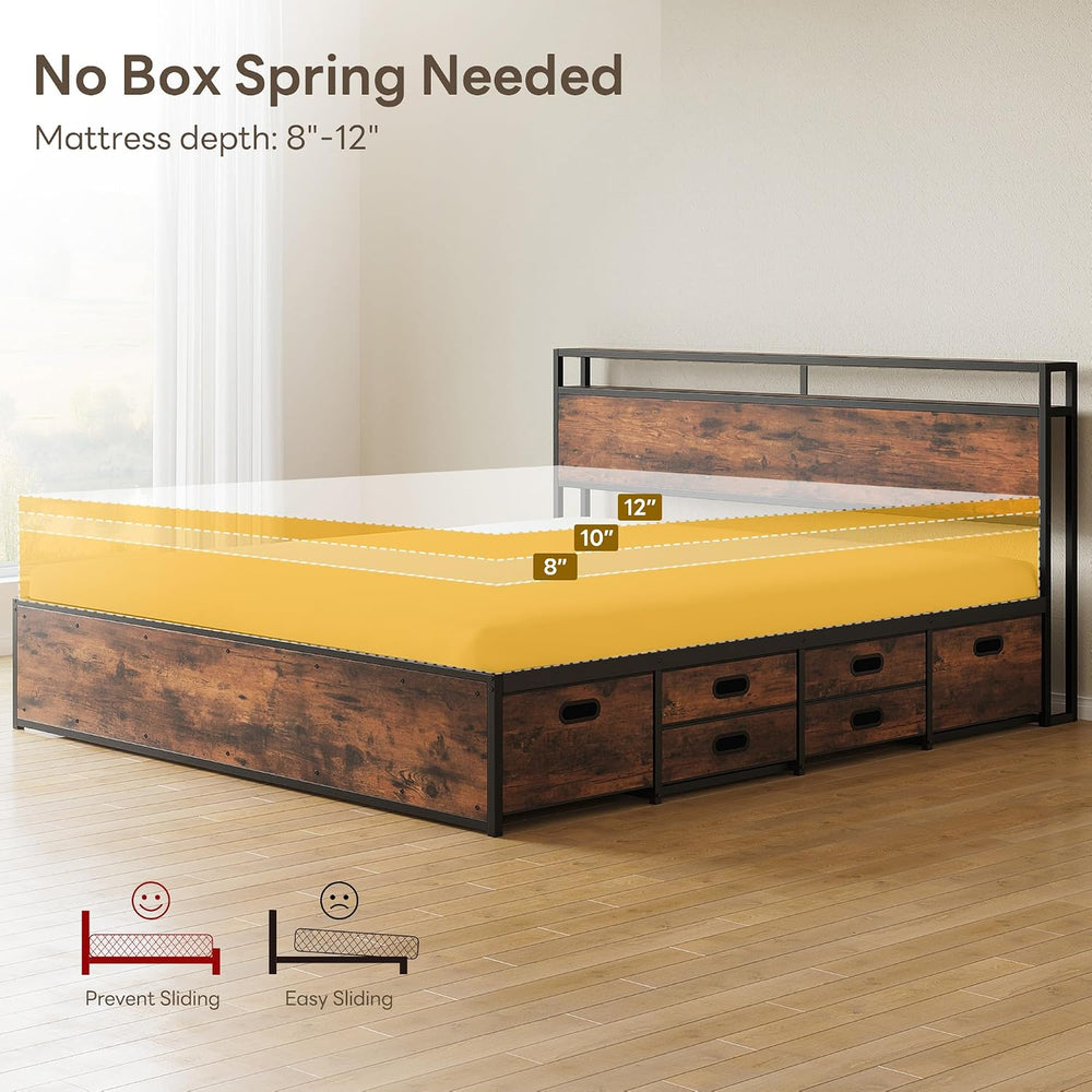 LIKIMIO King Size Bed Frame with 12 Storage Drawers and Headboard