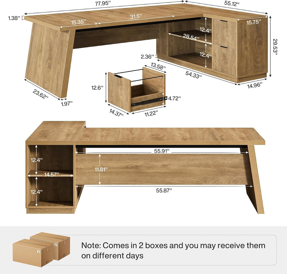 Tribesigns 78" L Shaped Desk with Drawers, Large Executive Office Desk w...
