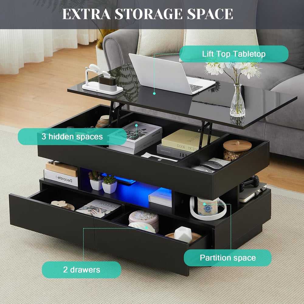 Lift Top Coffee Table, Black Coffee Table for Living Room
