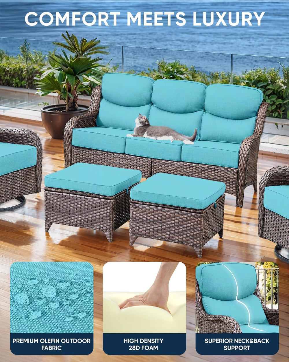 Luxury 22x24/22x25 6-Inch Smile Outdoor Cushions - 1 Set Deep Seat Water-Resi...